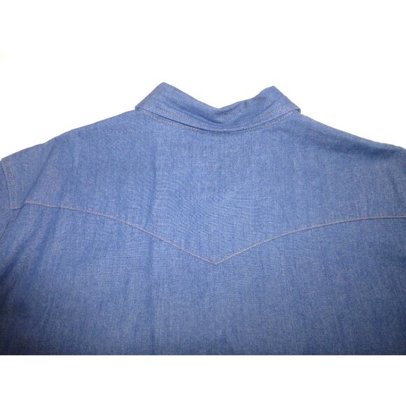 Wrangler Mens Denim Pearl Snap Cowboy Short Sleeve Shirt XXL Blue Cotton - Picture 10 of 10